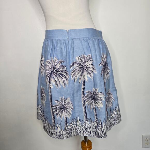 J. Crew Linen Skirt A Line Blue Palm Tree Summer Beach G4616 Women 6 - Picture 4 of 11